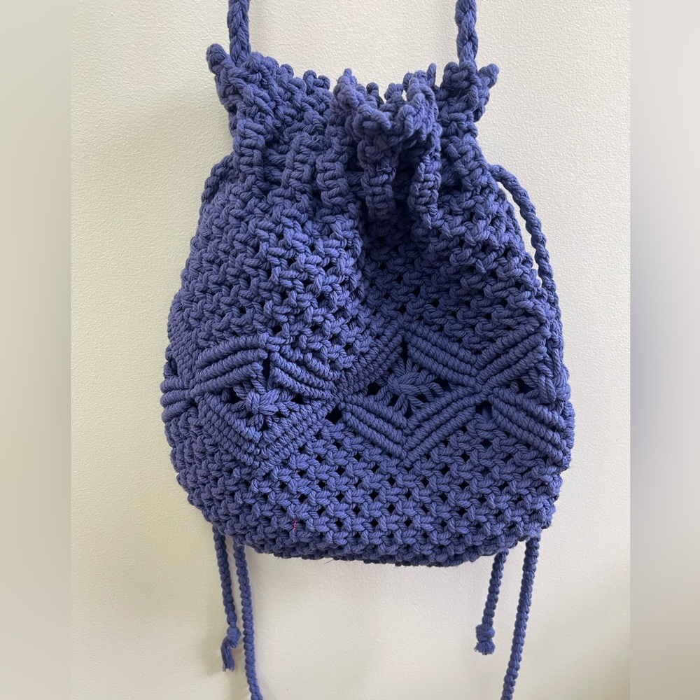 Mossimo Supply Co. Cornflower Blue  Purple Crochet Drawstring Bag